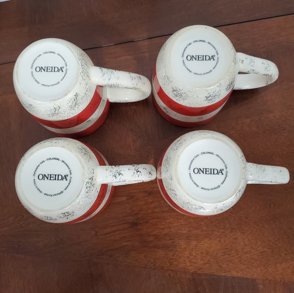 Oneida Sakura Colonial Mugs (No Trim) Red & White Speckled ~ Set Of 4 Pre-Owned - Picture 8 of 10